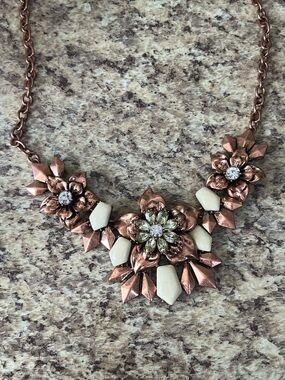 Premier Designs Rose Gold Floral Statement Necklace with Cream Accents